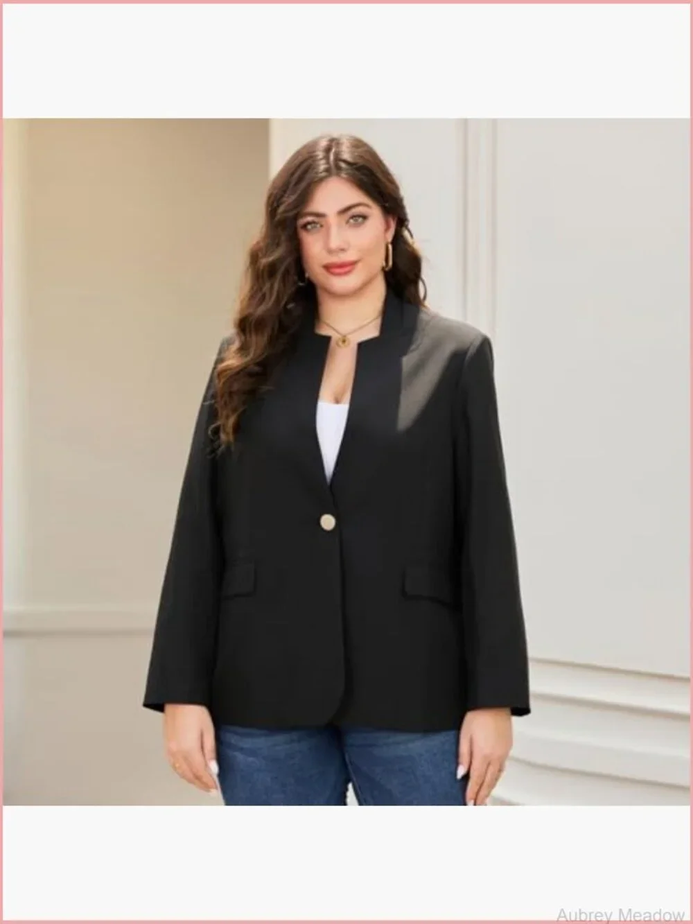 Plus Size Long Sleeve Blazer Tailored Fit Stretch Woven Twill Oversized Blazer
